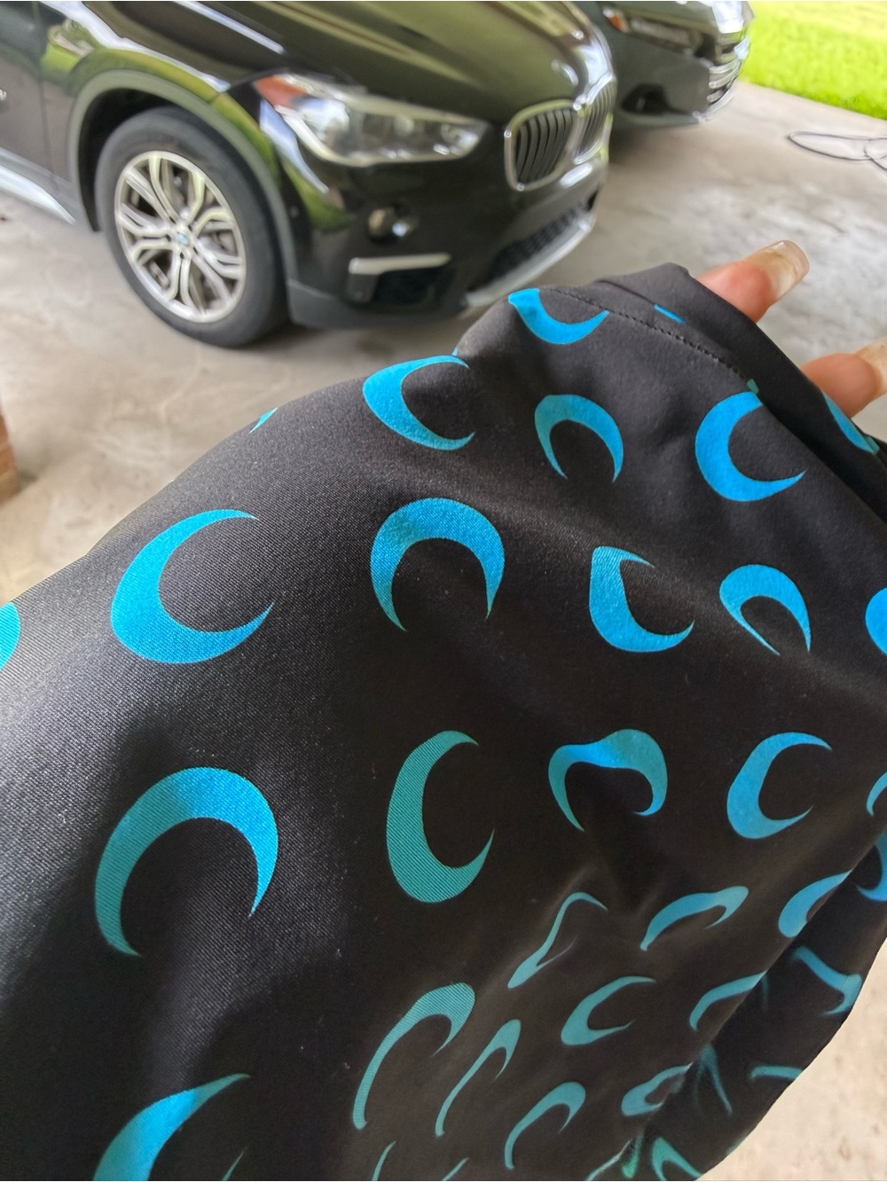 Marine Serre Black Leggings with Bright Blue Crescent Moon Print - Picture 8 of 9